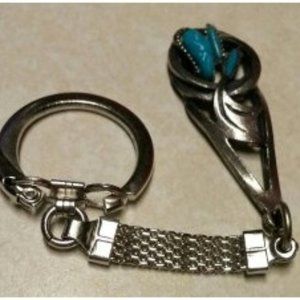 Vintage Silve & Turquoise Pendant Keychain